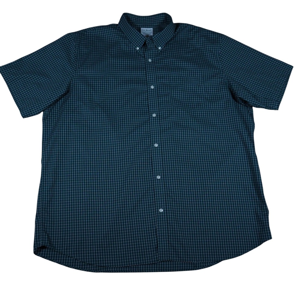 LL Bean Shirt Mens XXL Traditional Fit Plaid Button Down Short Sleeve Cotton